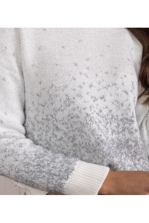 Valge ja hõbedane soe Raiha kampsun