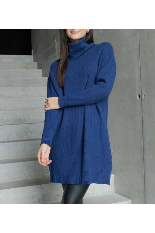 Pikk tumesinine pehme kilpkonnaga kampsun Kali