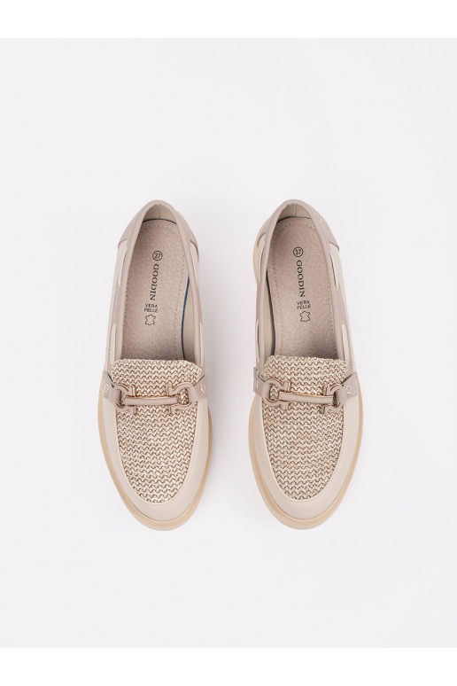 Elevandiluu värvi mokassiinid ze skórzaną wkładką