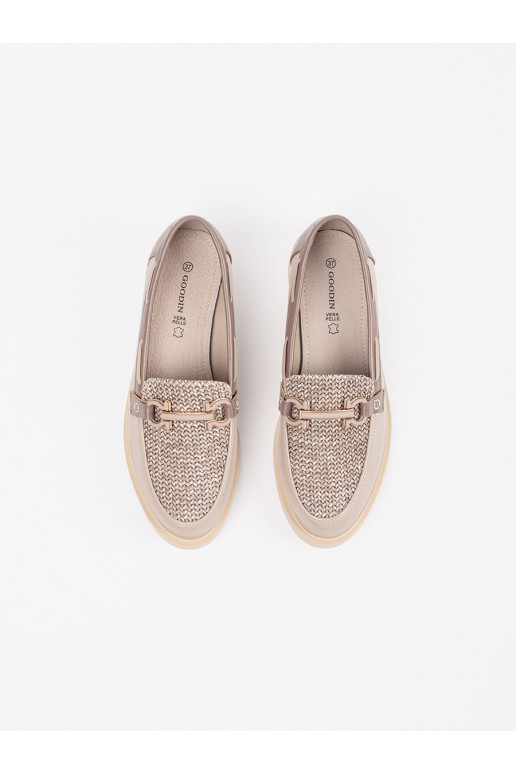 beeži värvi mokassiinid ze skórzaną wkładką