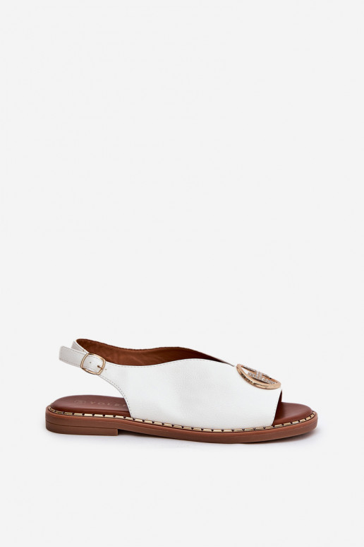 sileda tallaga Elegantsed sandaalid kaunistustega valget värvi Iseliria sileda tallaga Elegantsed sandaalid kaunistustega valget värvi Iseliria