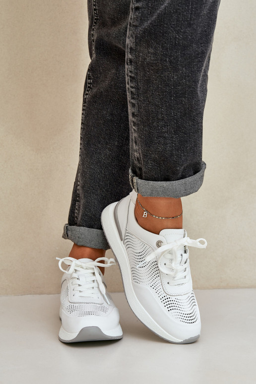 Nahast spordijalatsid Sneakers mudel naistele S.Barski LR51-551 valge