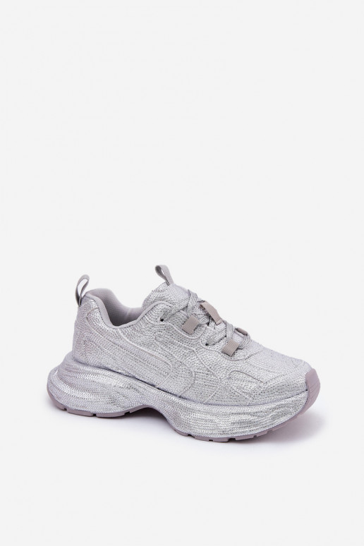 Sneakers mudeli kingad Naistele Dekoratiivsete Tsirkoniitega hõbedase värvi Porrot