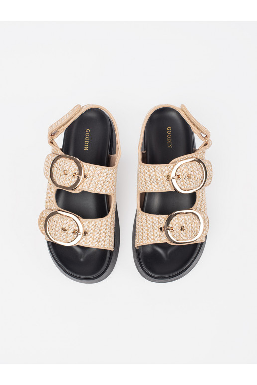 sandaalid platvormiga beež-białą kratkę sandaalid platvormiga beež-białą kratkę