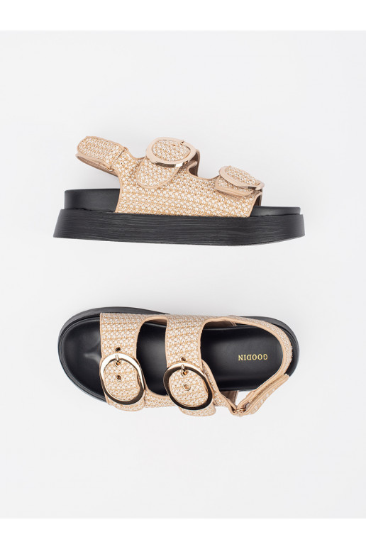 sandaalid platvormiga beež-białą kratkę sandaalid platvormiga beež-białą kratkę