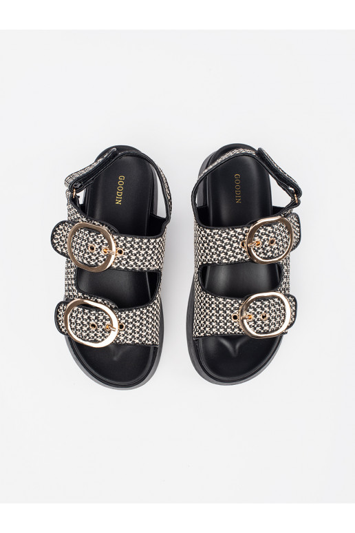 sandaalid platvormiga must-białą kratkę sandaalid platvormiga must-białą kratkę