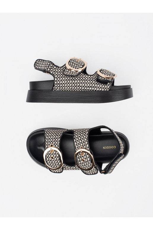 sandaalid platvormiga must-białą kratkę sandaalid platvormiga must-białą kratkę