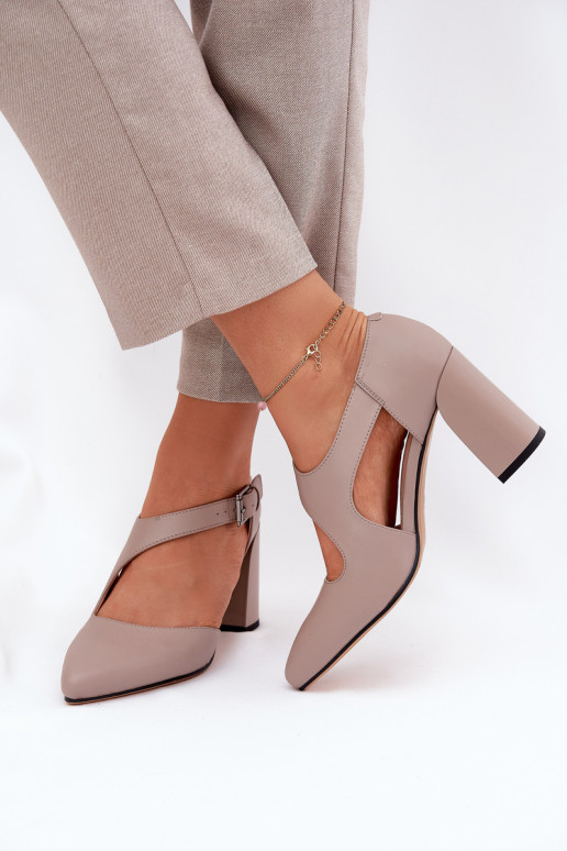   Kingad kõrge jämeda kontsaga neetide ja pandlaga Vinceza 91133 Halli värvi