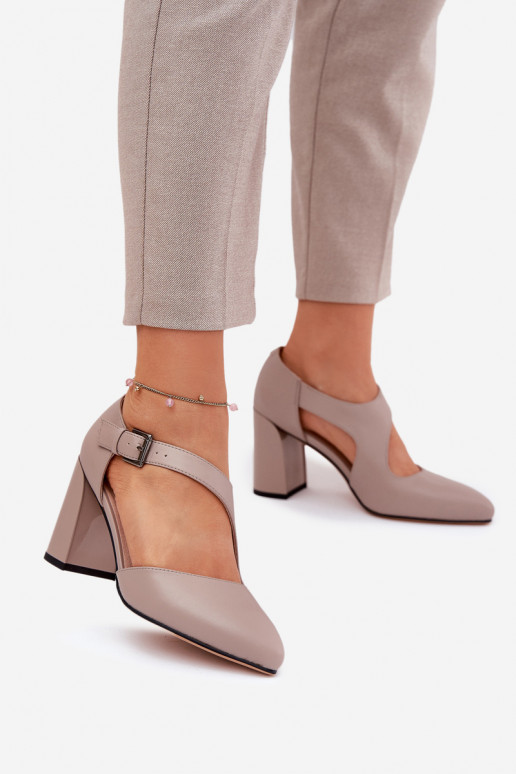   Kingad kõrge jämeda kontsaga neetide ja pandlaga Vinceza 91133 Halli värvi