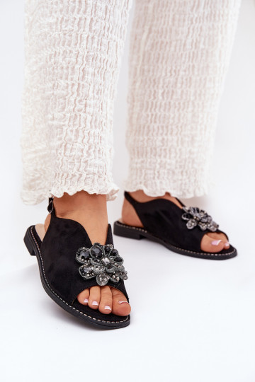 Naistesandaalid laiade nööridega kaunistustega S.Barski KV27-001 Must