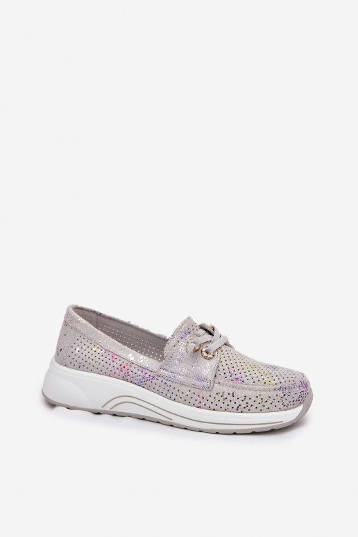 seemisnakhsed jalatsid naturaalsest nahast platvormiga Artiker 56C2104 Halli värvi