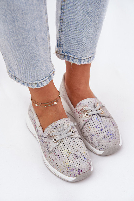 seemisnakhsed jalatsid naturaalsest nahast platvormiga Artiker 56C2104 Halli värvi