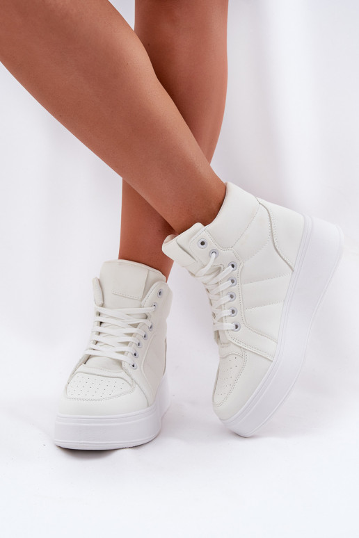 Kõrged sneakers mudeli kingad naistele platvormiga valge