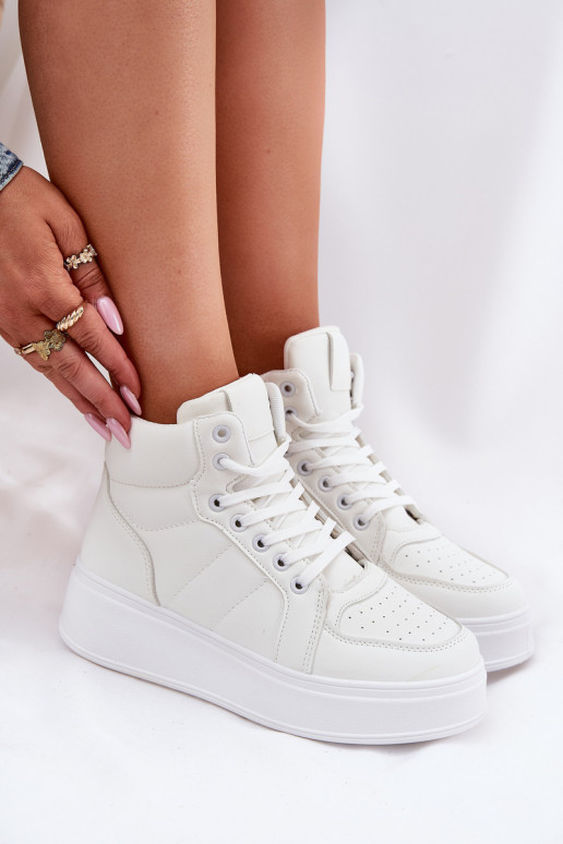Kõrged sneakers mudeli kingad naistele platvormiga valge