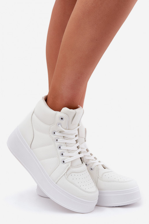 Kõrged sneakers mudeli kingad naistele platvormiga valge
