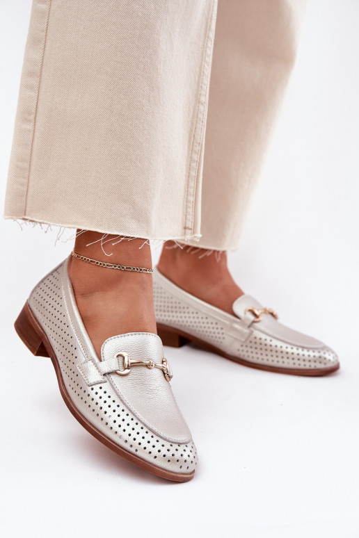   naiste mokassiinid kaunistustega laiade nööridega S.Barski LR51-594 Hõbedat värvi