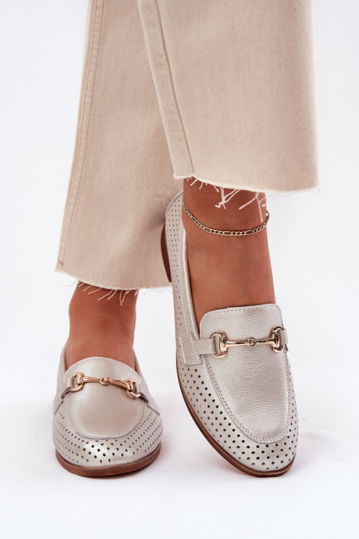   naiste mokassiinid kaunistustega laiade nööridega S.Barski LR51-594 Hõbedat värvi