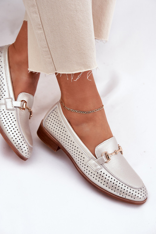   naiste mokassiinid kaunistustega laiade nööridega S.Barski LR51-594 Hõbedat värvi