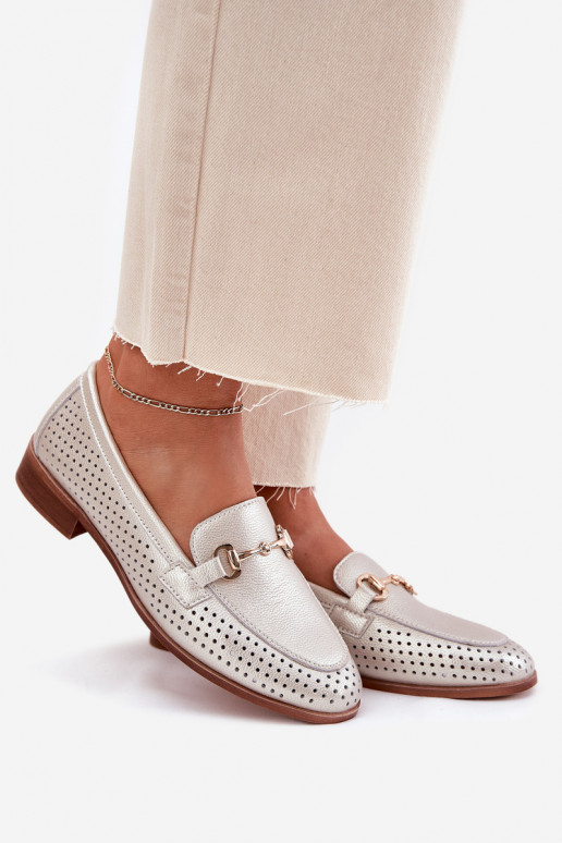   naiste mokassiinid kaunistustega laiade nööridega S.Barski LR51-594 Hõbedat värvi