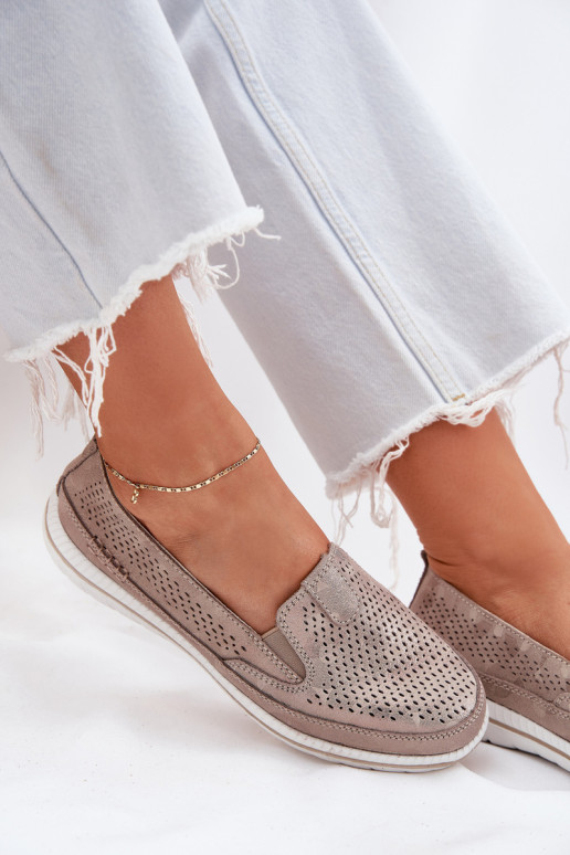 Ažuursed seemisnahast jalatsid naiste mokassiinid Kuldset värvi Redileine