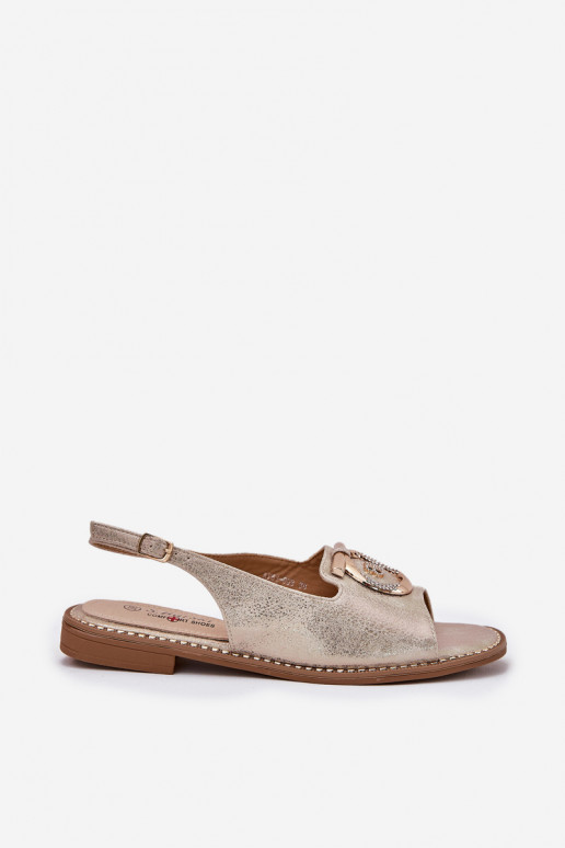 Elegantsed sandaalid kaunistustega laiade nööridega S.Barski KV51-003 Kuldset värvi Elegantsed sandaalid kaunistustega laiade nööridega S.Barski KV51-003 Kuldset värvi