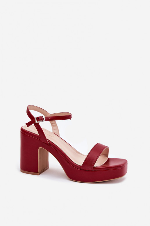 Lillita bordoo värvi naiste kunstnahast sandaalid kontsadega