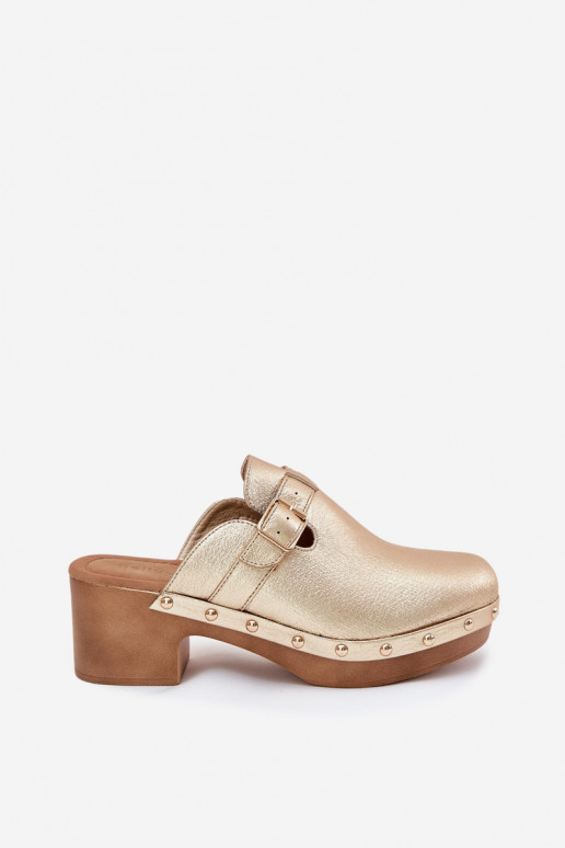 Sussid   kõrge jämeda kontsaga neetide ja pandlaga Kuldset värvi Veldexina Sussid   kõrge jämeda kontsaga neetide ja pandlaga Kuldset värvi Veldexina