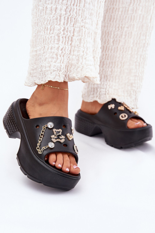 Kerged rannaplätud naiste plätud platvormiga Ze Kuldset värvimi Przypinkami Must Ivoriel