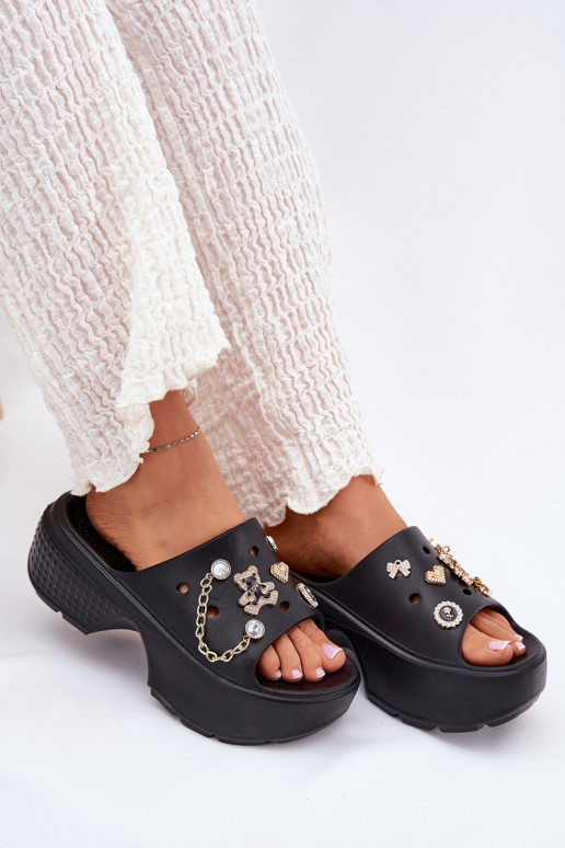 Kerged rannaplätud naiste plätud platvormiga Ze Kuldset värvimi Przypinkami Must Ivoriel