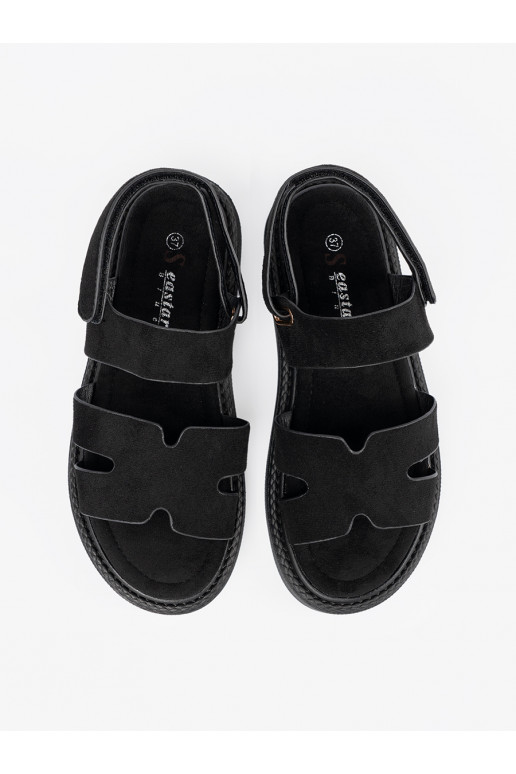 sandaalid Mustad platvormiga z wycięciami