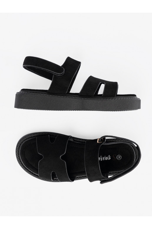 sandaalid Mustad platvormiga z wycięciami