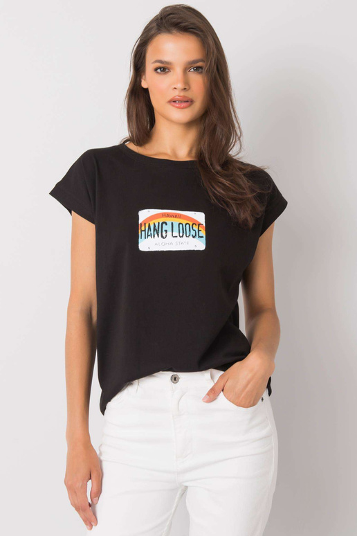 Must Aloha trükiga T-särk