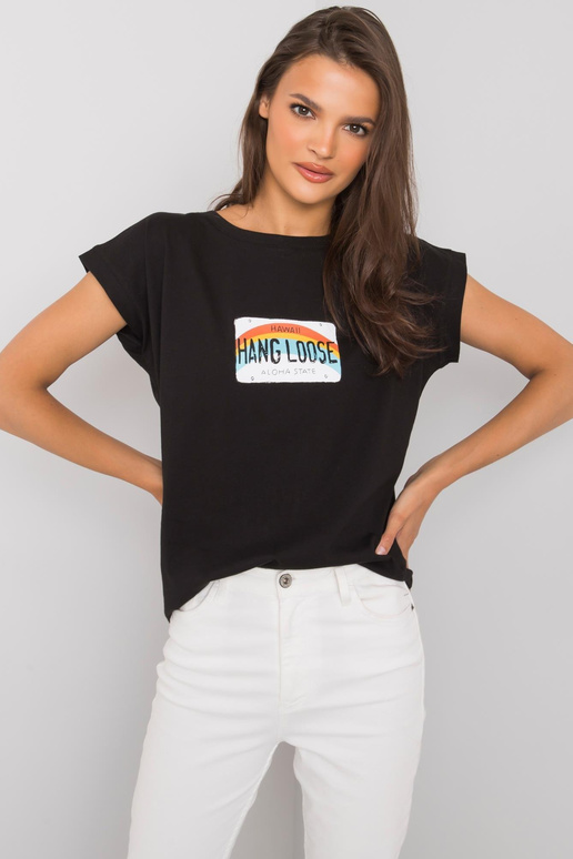 Must Aloha trükiga T-särk