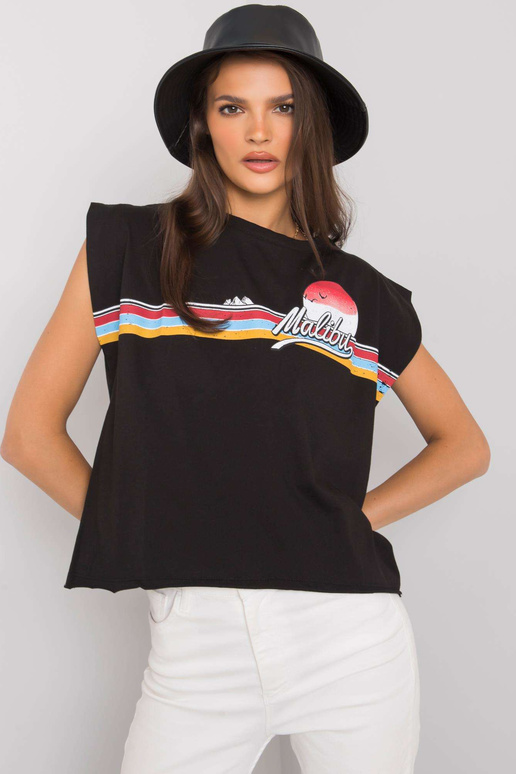 Must Malibu trükiga T-särk