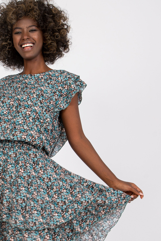 Sinise ja pruuni lilleline minikleit...