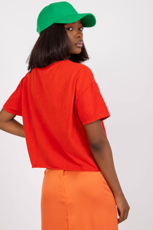 Punane puuvillane lühike trükiga T-särk Punane puuvillane lühike trükiga T-särk