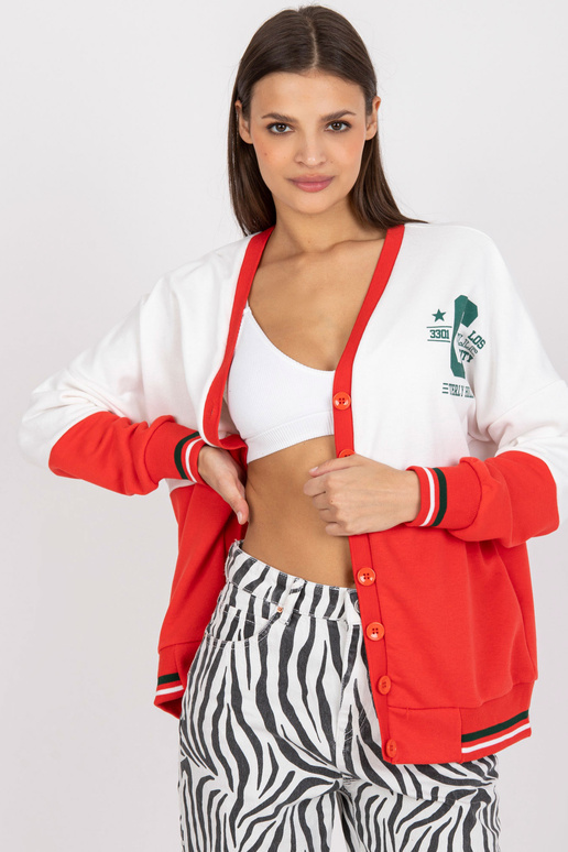 Valge ja punane nööpidega dressipluus