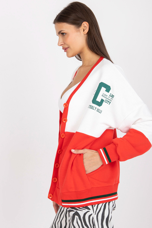 Valge ja punane nööpidega dressipluus