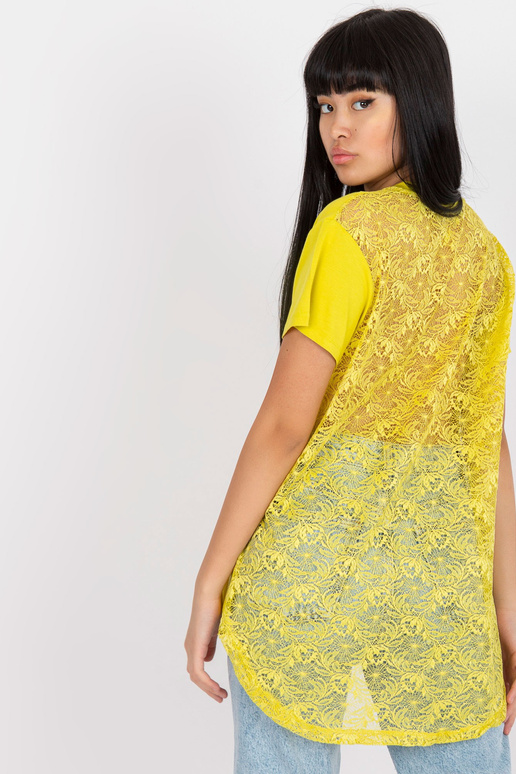 Laimivärvi pluus pitsi ja V-kaelusega