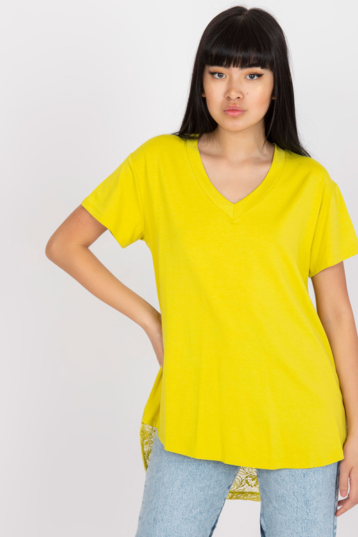 Laimivärvi pluus pitsi ja V-kaelusega