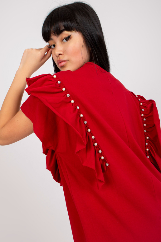 Burgundia puuvillane volangidega...