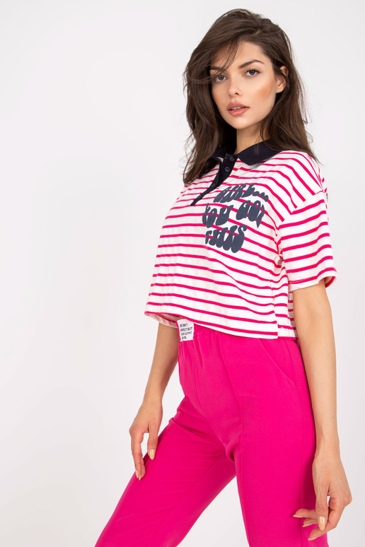 Valge ja roosa lühike trükiga polosärk