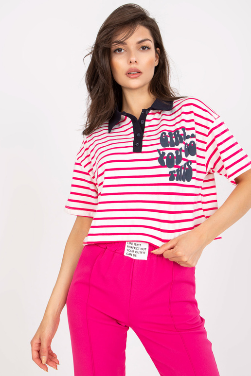 Valge ja roosa lühike trükiga polosärk