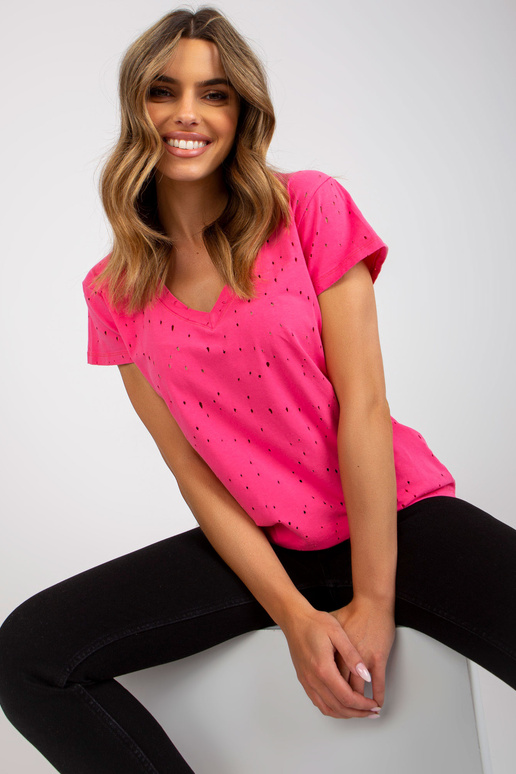 Roosa puuvillane V-kaelusega T-särk