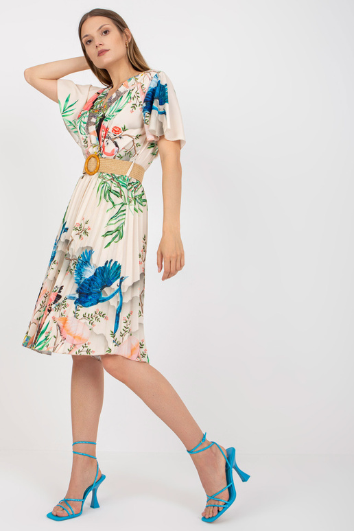 Beež midi-kleit trükiste ja kaelusega