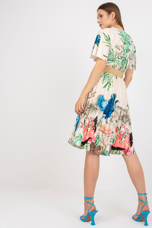 Beež midi-kleit trükiste ja kaelusega