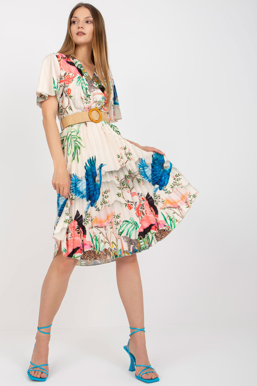 Beež midi-kleit trükiste ja kaelusega