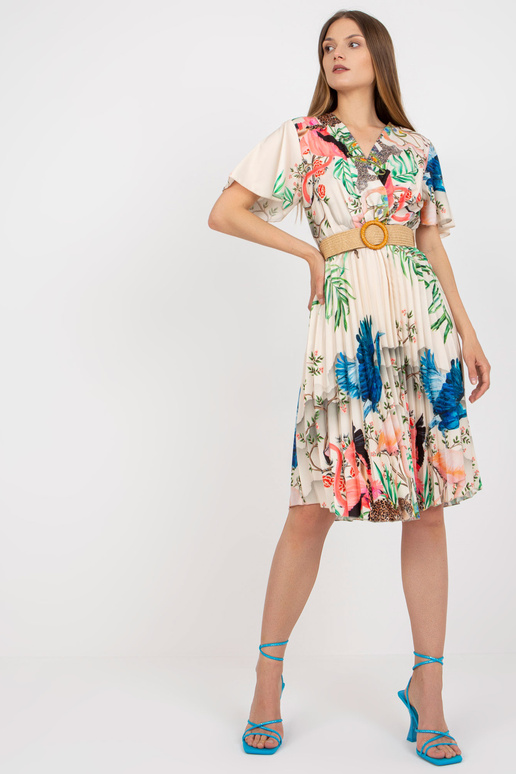 Beež midi-kleit trükiste ja kaelusega