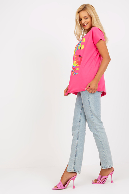 Tumeroosa puuvillane trükiga pluus...