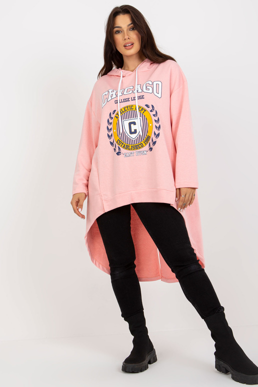 Hellrosa langer Hoodie mit Aufdruck